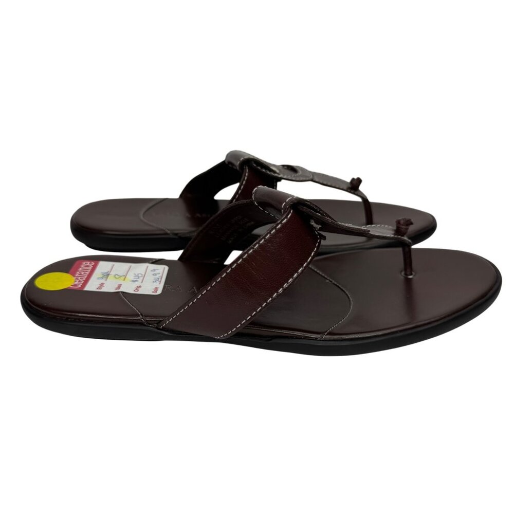 Laura Ashley Dark Brown Leather Thong Sandals with White Stitching Size 8.5‎ M - Picture 3 of 9